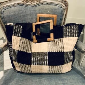 Twig & Arrow Black and Cream Checkered Tote